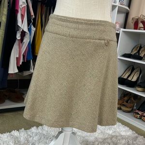 Tan and teal, fully lined wool mini skirt, size 4